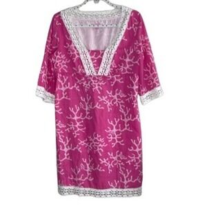 LILLY PULITZER SHERMAN CORAL PRINT‎ ME CRAZY PINK AND WHITE LACE DRESS SIZE S